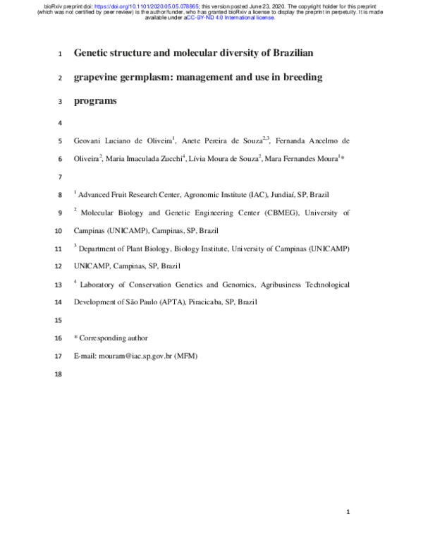 (PDF) Genetic structure and molecular diversity of Brazilian grapevine ...