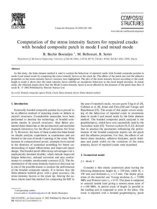 (PDF) Computation of the stress intensity factors for repaired cracks ...
