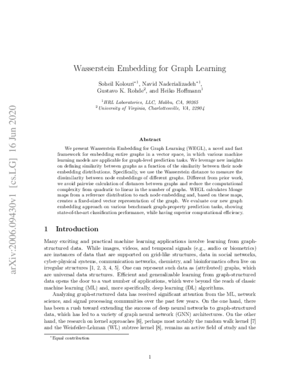 (PDF) Wasserstein Embedding for Graph Learning