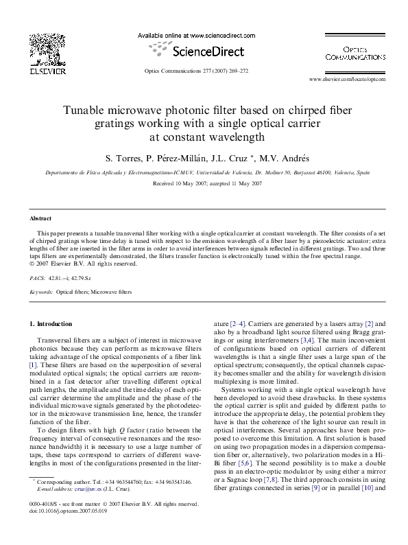 (PDF) Tunable microwave photonic filter based on chirped fiber gratings ...