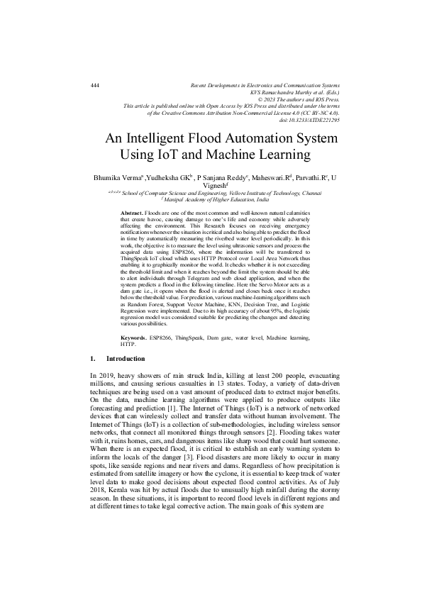 (PDF) An Intelligent Flood Automation System Using IoT and Machine Learning