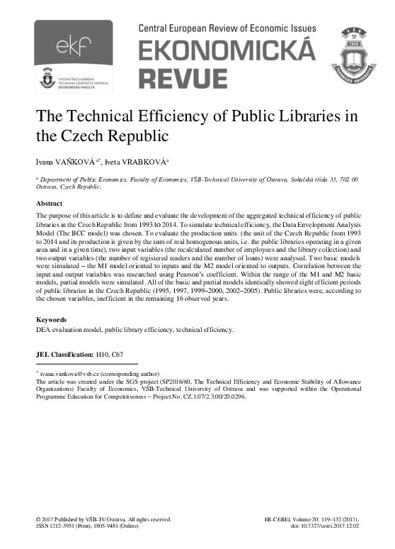 (PDF) The technical efficiency of Public Libraries in the Czech Republic