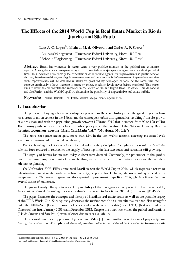 (PDF) The Effects of the 2014 World Cup in Real Estate Market in Rio de ...