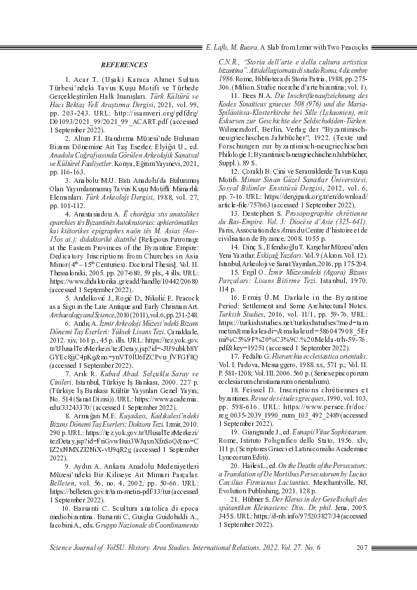 A slab with two peacocks. Depictions of peacocks in Byzantine architectural sculpture of Asia Minor.