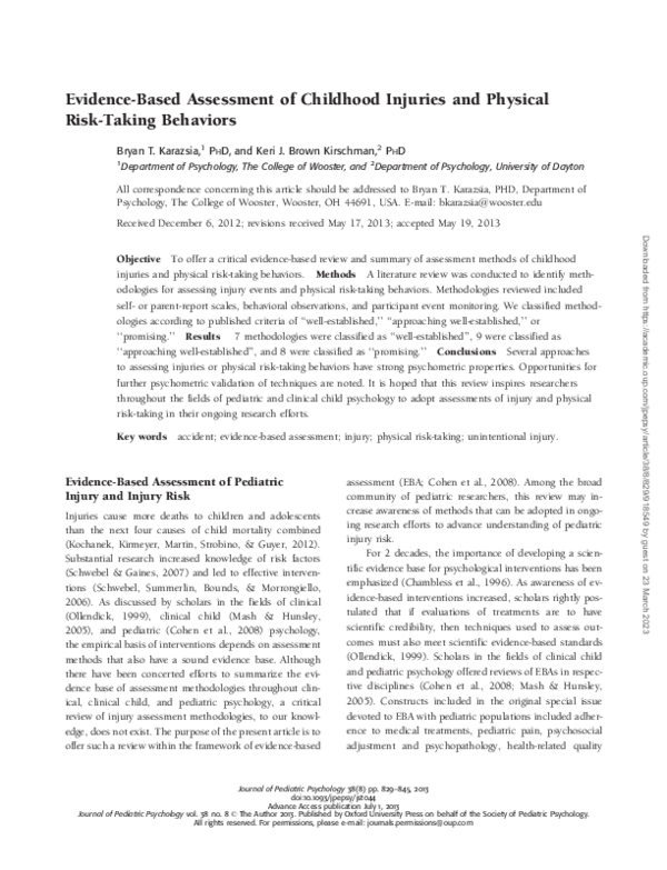 (PDF) Evidence-Based Assessment of Childhood Injuries and Physical Risk ...