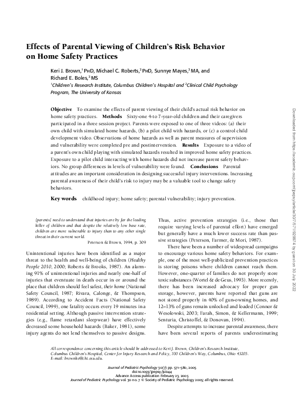 (PDF) Effects of Parental Viewing of Children’s Risk Behavior on Home ...