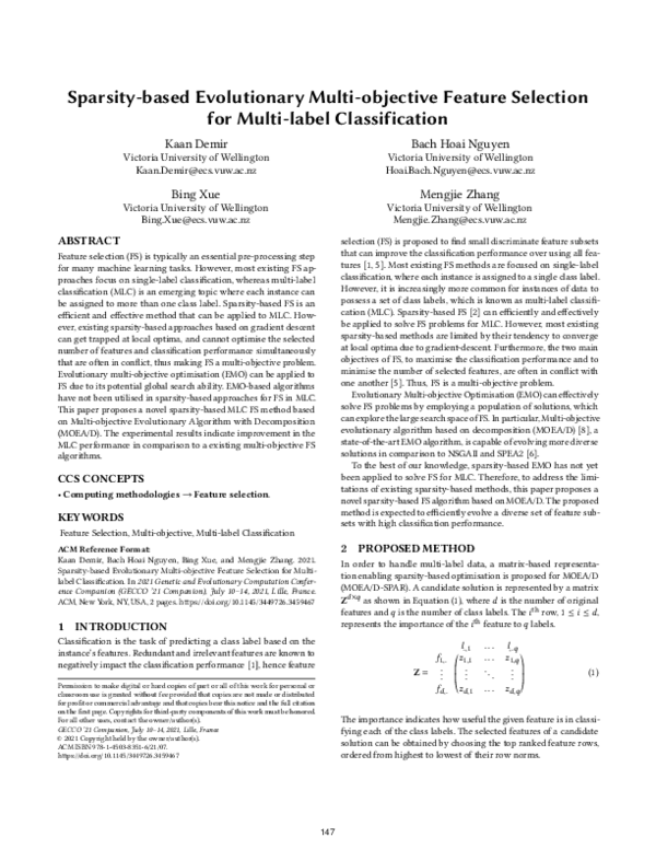 (PDF) Sparsity-based evolutionary multi-objective feature selection for ...