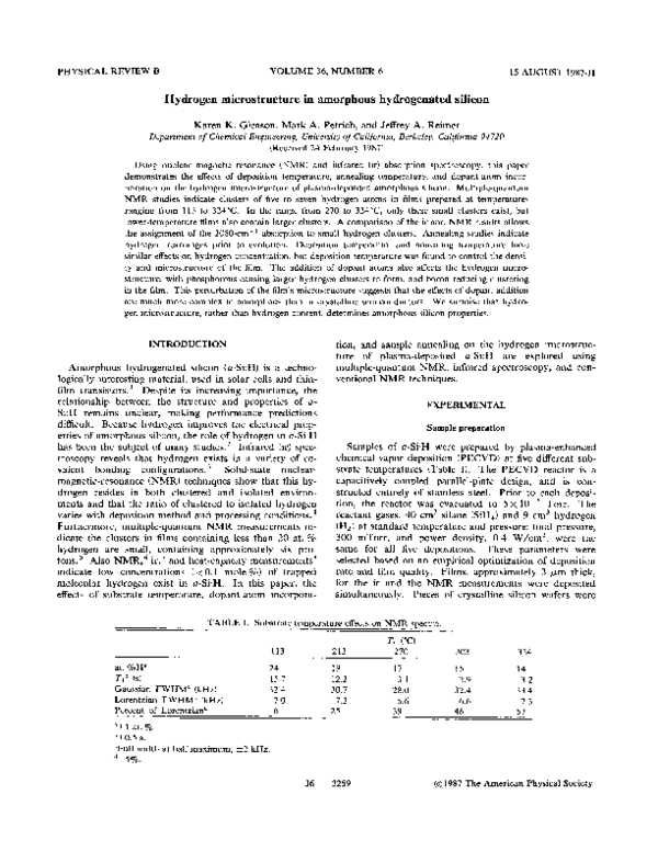 (PDF) Hydrogen microstructure in amorphous hydrogenated silicon