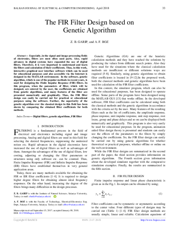 (PDF) The FIR Filter Design based on Genetic Algorithm