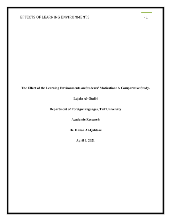 (PDF) The Effect of the Learning Environments on Students' Motivation ...