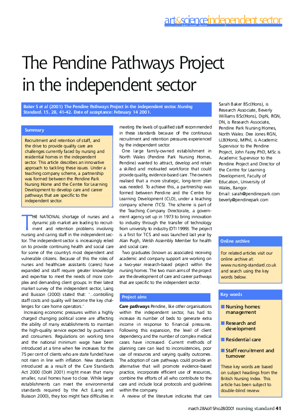 (PDF) The Pendine Pathways Project in the independent sector