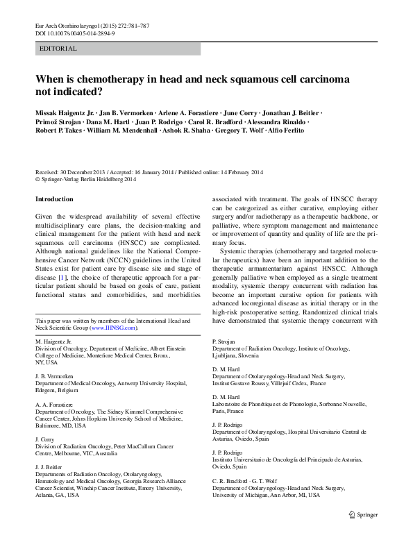 (PDF) When is chemotherapy in head and neck squamous cell carcinoma not ...