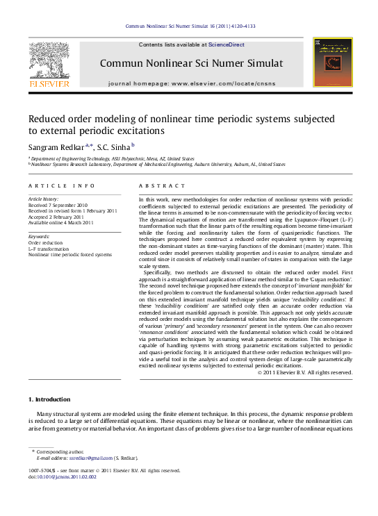 (PDF) Reduced order modeling of nonlinear time periodic systems ...