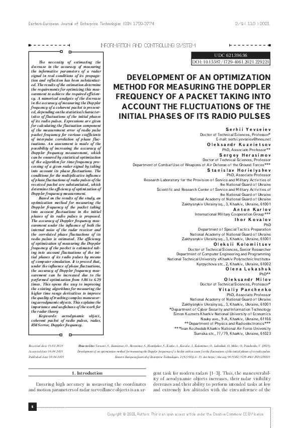 (PDF) Development of an optimization method for measuring the Doppler ...