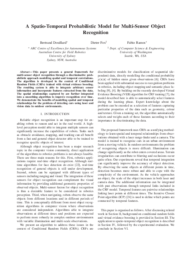 (PDF) A spatio-temporal probabilistic model for multi-sensor object ...