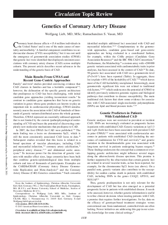 (PDF) Genetics of Coronary Artery Disease