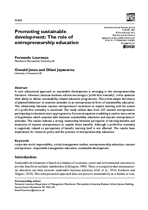 (PDF) Promoting sustainable development: The role of entrepreneurship ...