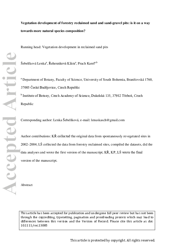 (PDF) Vegetation development of forestry reclaimed sand and sand‐gravel ...