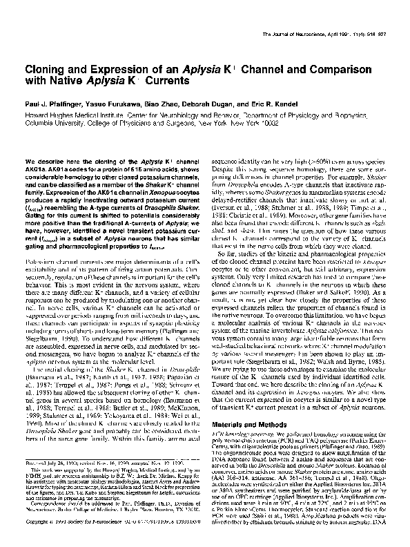 (PDF) Cloning and expression of an Aplysia K+ channel and comparison ...