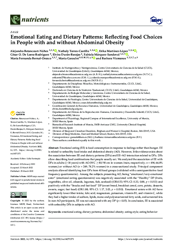 (PDF) Emotional Eating and Dietary Patterns: Reflecting Food Choices in ...