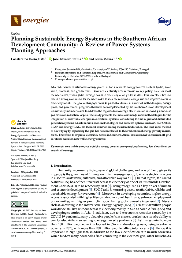  pdf planning sustainable energy systems in the southern african