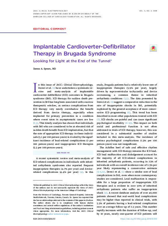 (PDF) Implantable CardioverterDefibrillator Therapy in Brugada
