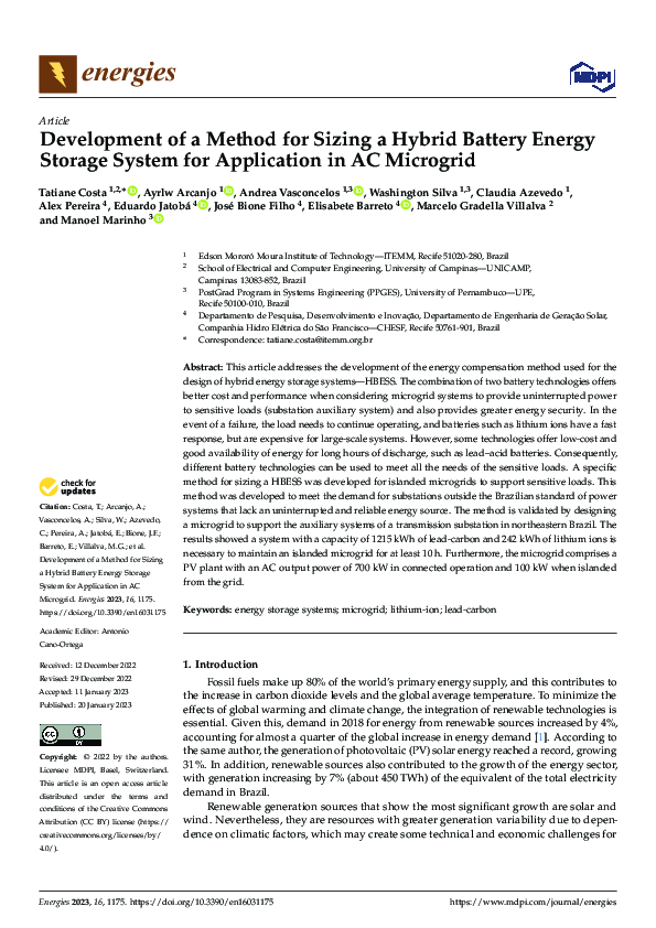 (PDF) Development of a Method for Sizing a Hybrid Battery Energy ...