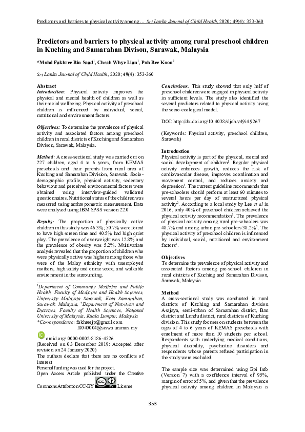 (PDF) Predictors and barriers to physical activity among rural ...