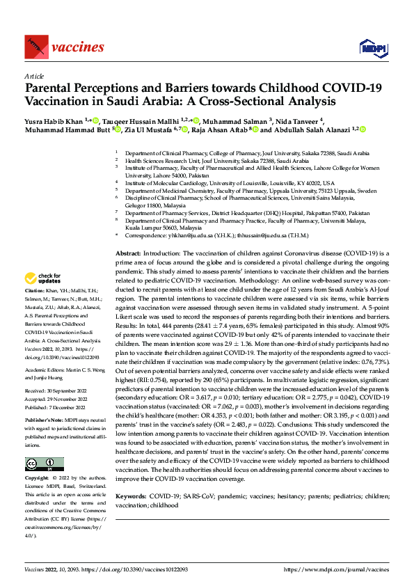 (PDF) Parental Perceptions and Barriers towards Childhood COVID-19 ...