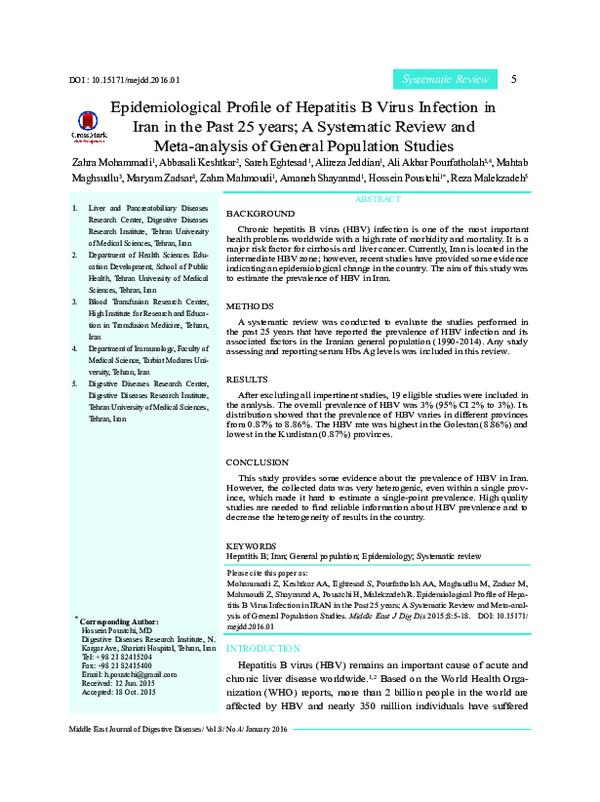 (PDF) Epidemiological Profile of Hepatitis B Virus Infection in Iran in ...