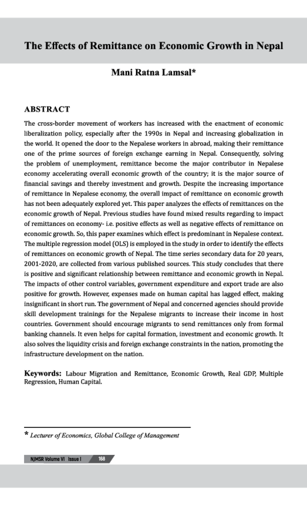 (PDF) The Effects of Remittance on Economic Growth in Nepal