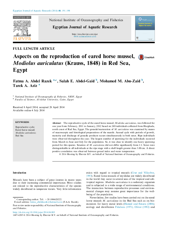 (PDF) Aspects on the reproduction of eared horse mussel, Modiolus ...
