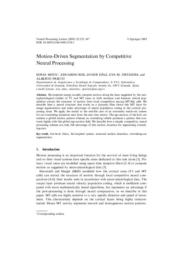 (PDF) Motion-Driven Segmentation by Competitive Neural Processing
