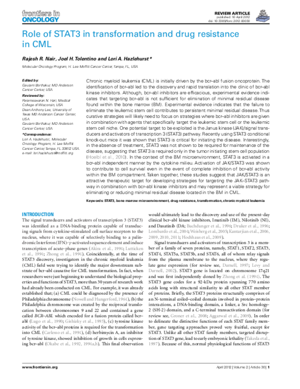 (PDF) Role of STAT3 in Transformation and Drug Resistance in CML