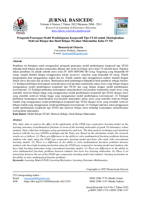 (PDF) Pengaruh Penerapan Model Pembelajaran Kooperatif Tipe STAD untuk
