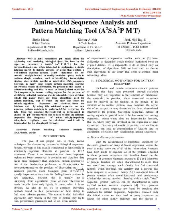 (PDF) Amino-Acid Sequence Analysis and Pattern Matching Tool (A 2 SA 2 ...