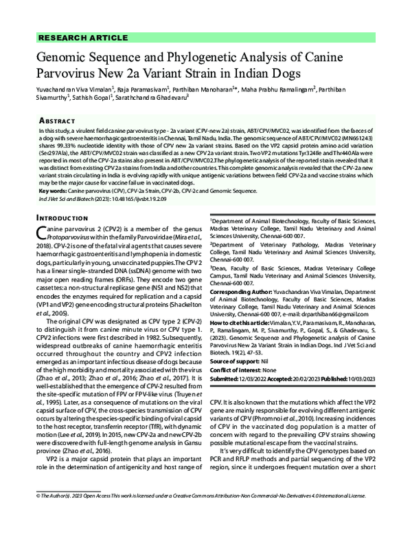 (PDF) Genomic Sequence and Phylogenetic analysis of Canine Parvovirus ...