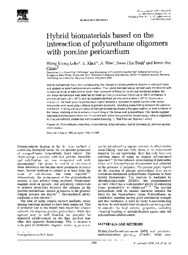 (PDF) Hybrid biomaterials based on the interaction of polyurethane ...
