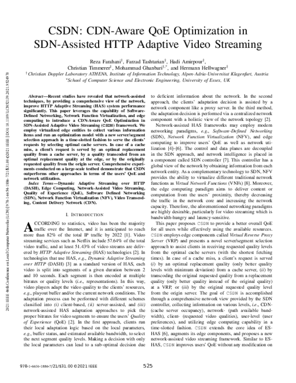 (PDF) CSDN: CDN-Aware QoE Optimization in SDN-Assisted HTTP Adaptive ...