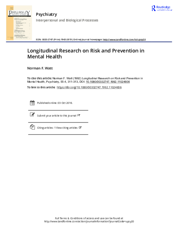 (PDF) Longitudinal Research on Risk and Prevention in Mental Health