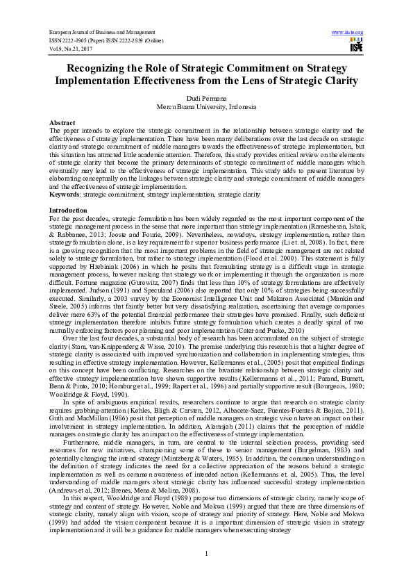 (PDF) Recognizing the Role of Strategic Commitment on Strategy ...