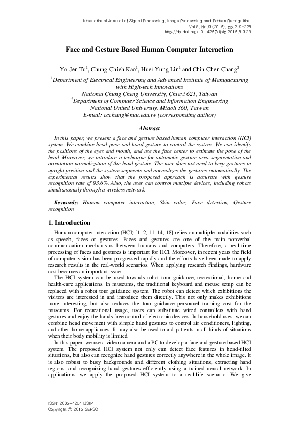 (PDF) Face and Gesture Based Human Computer Interaction