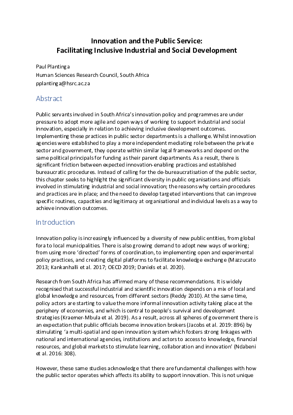 (PDF) Innovation and the Public Service: Facilitating Inclusive ...