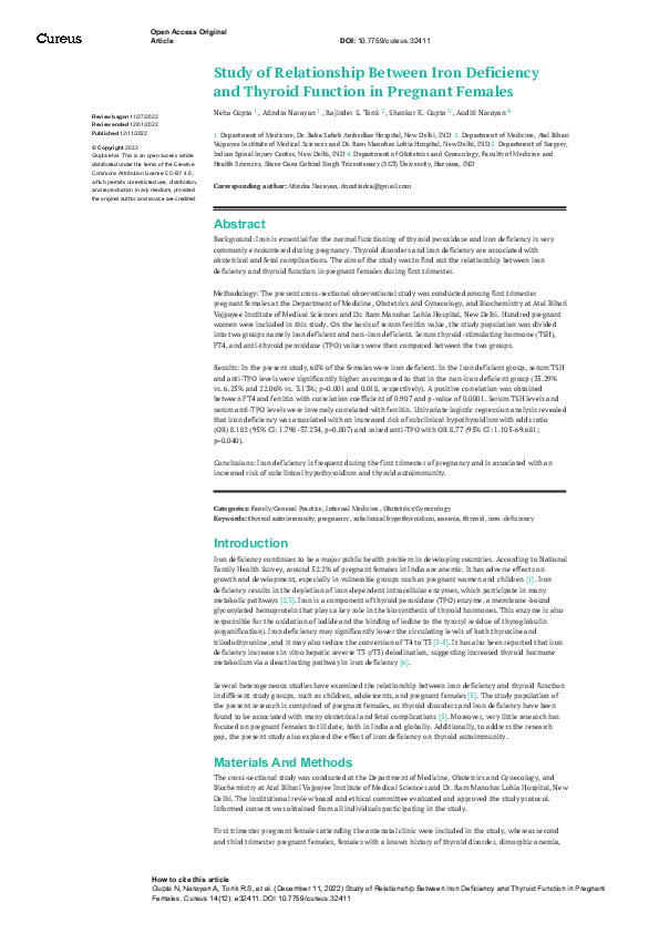 (PDF) Study of Relationship Between Iron Deficiency and Thyroid ...