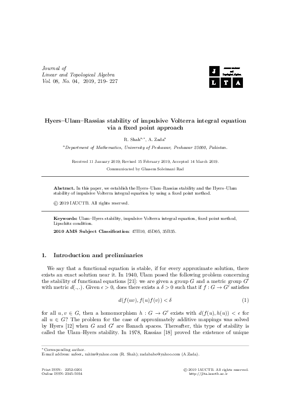 (PDF) Hyers–Ulam–Rassias stability of impulsive Volterra integral ...