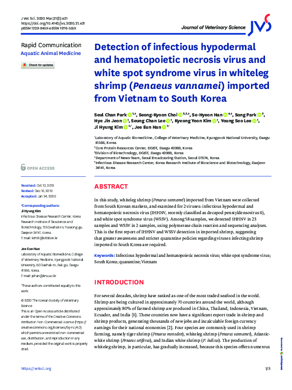 (PDF) Detection of the Infectious Hypodermal and Hematopoietic Necrosis