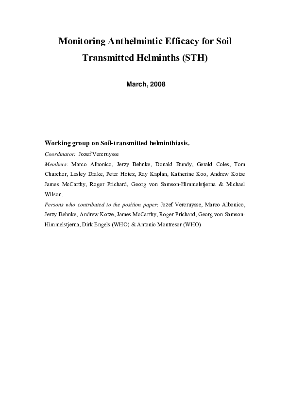(PDF) Monitoring Anthelmintic Efficacy for Soil Transmitted Helminths ...