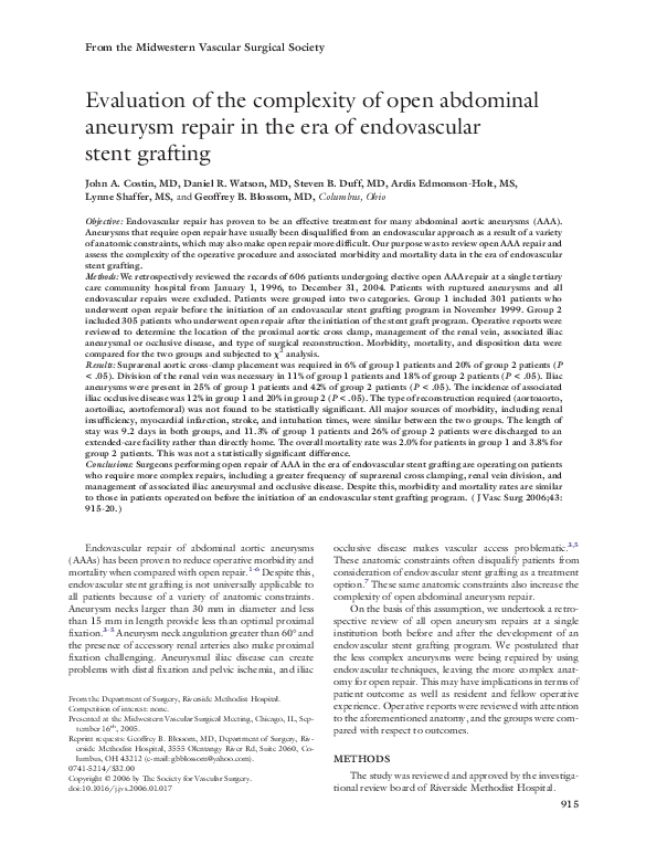 (PDF) Evaluation of the complexity of open abdominal aneurysm repair in ...