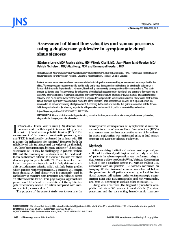 (PDF) Assessment of blood flow velocities and venous pressures using a ...