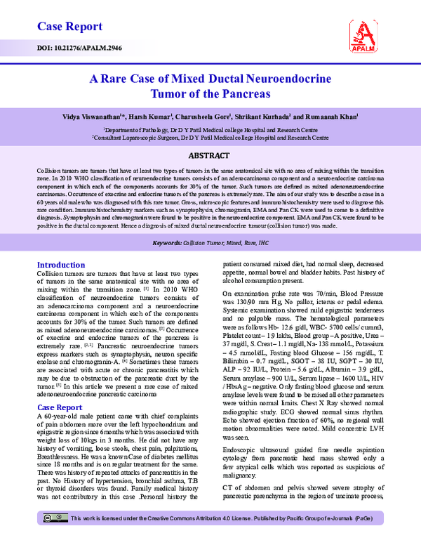 (PDF) A Rare Case of Mixed Ductal Neuroendocrine Tumor of the Pancreas